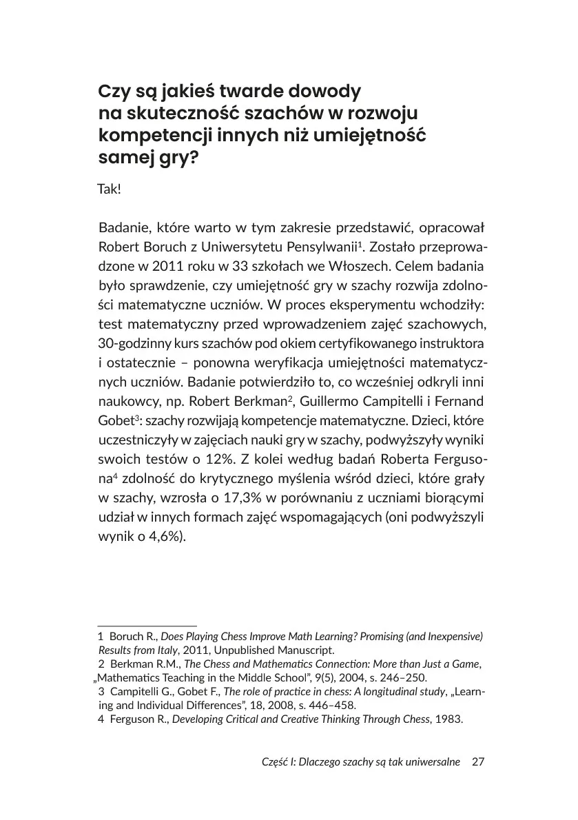 Strona 27 książki: wpływ szachów na rozwój kompetencji matematycznych i krytycznego myślenia.